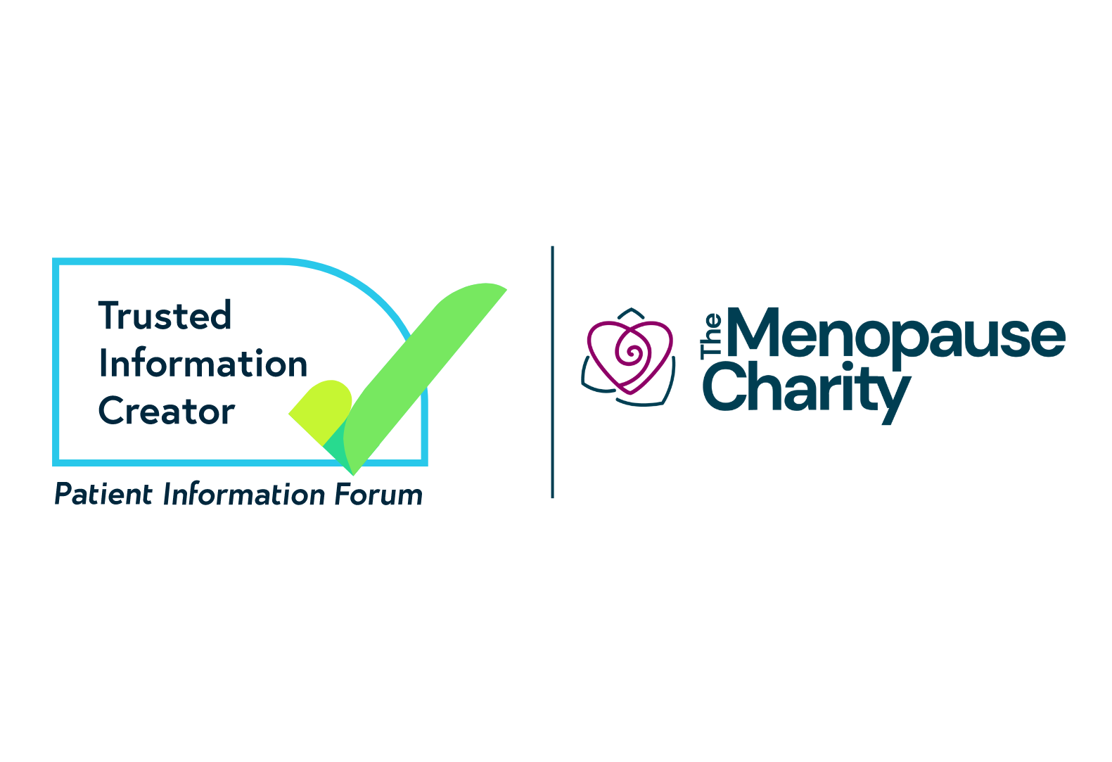 PIF Tick Trusted Information Creator and The Menopause Charity logos